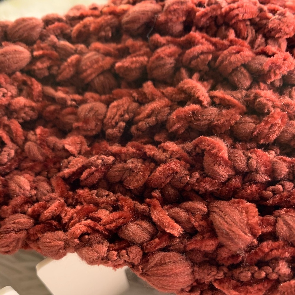 Red Fuzzy Loop Infinity Knit Winter Scarf - Picture 6 of 7